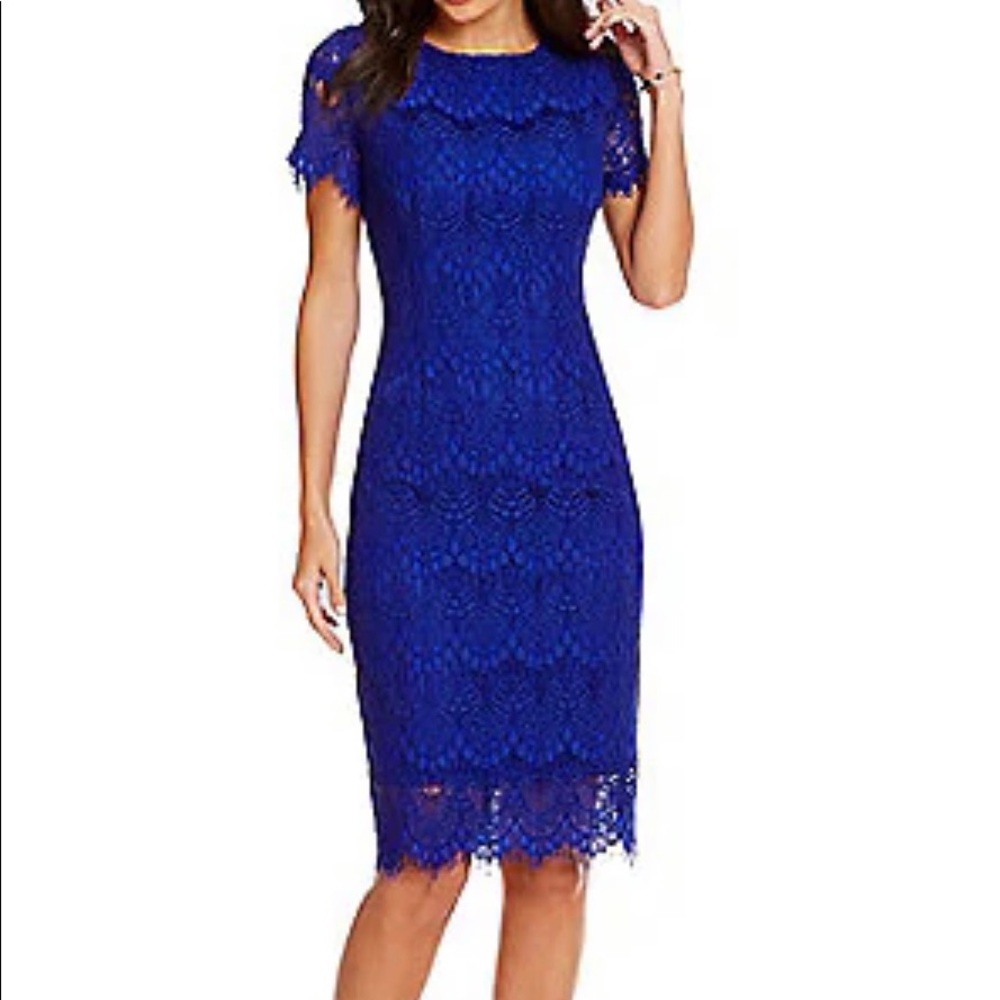 Chelsea 27 Dark Blue Short Sleeve Lace Dress Sz M
